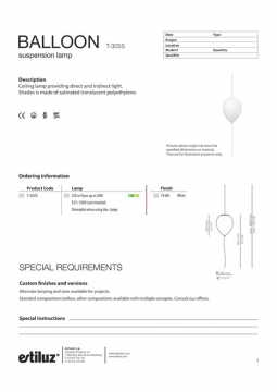 Balloon T 3055 suspension lamp estiluz (en)