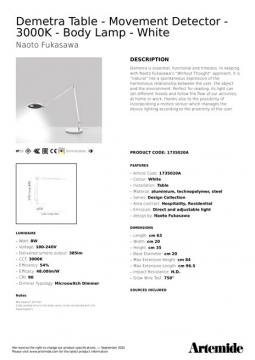 Artemide - Demetra Table 3000K Movement Detector (en)