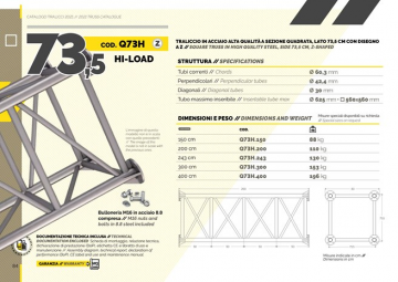 Square Truss Hi-Load 73.5 Cm - Catalogue extract (it, en)