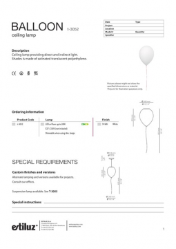 Balloon t 3052 ceiling lamp estiluz (en)